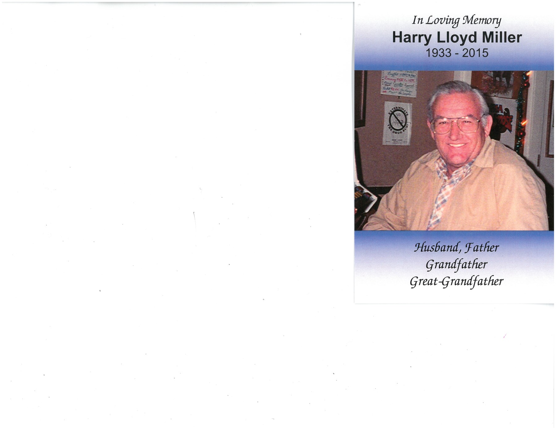 Obituary of Harry Lloyd Miller