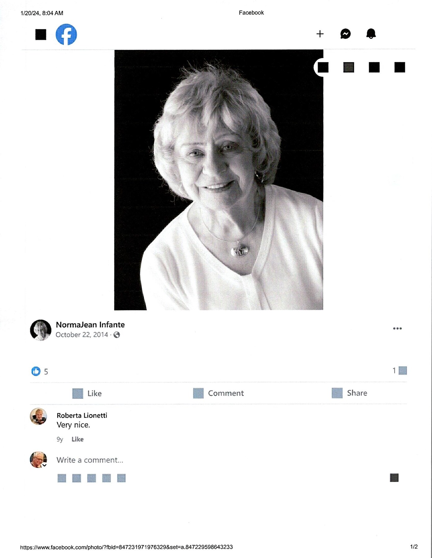 Obituary of NormaJean Infante