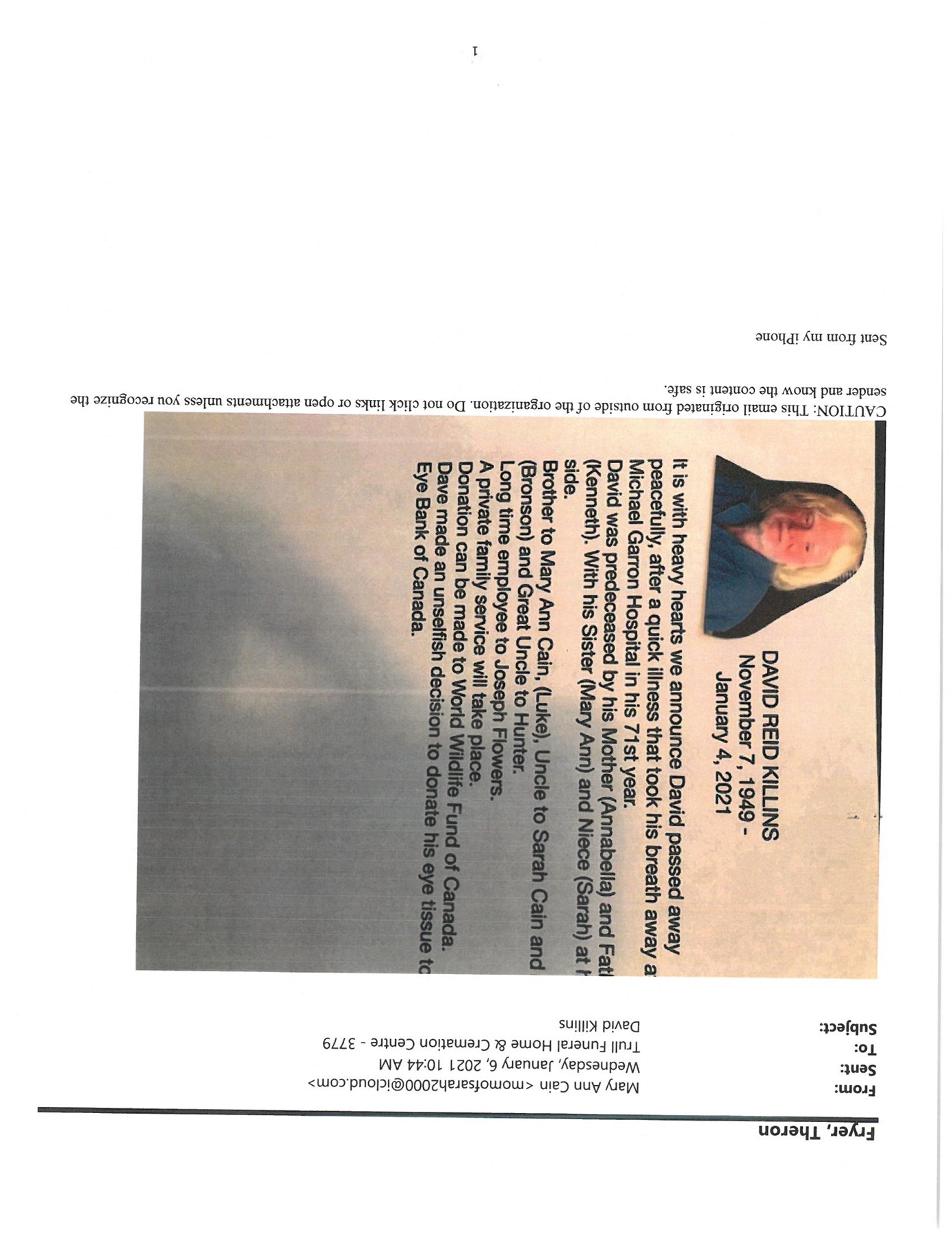 Obituary of David Reid Killins