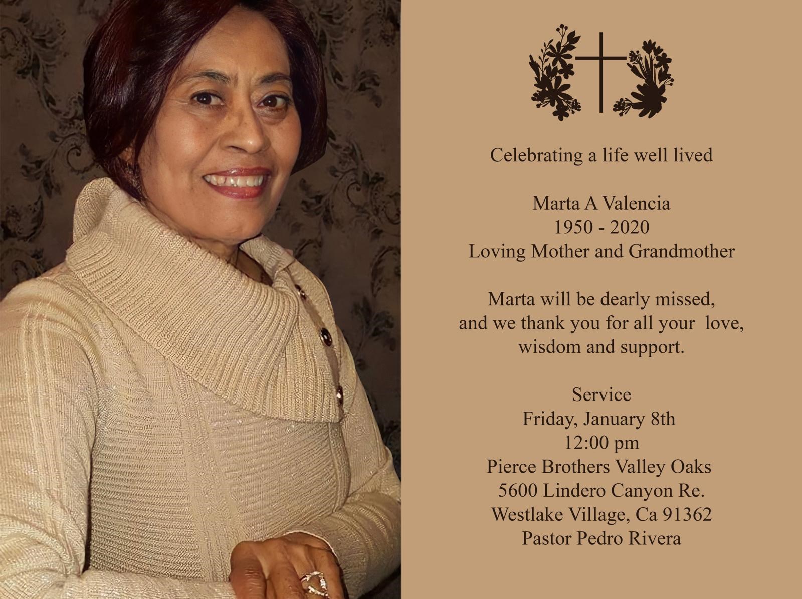 Obituary of Marta Alicia Valencia