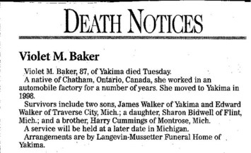 Obituary of Violet M. Baker