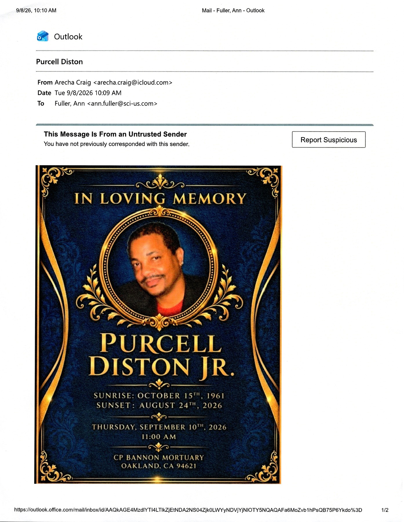 Obituary of Purcell Diston Jr.