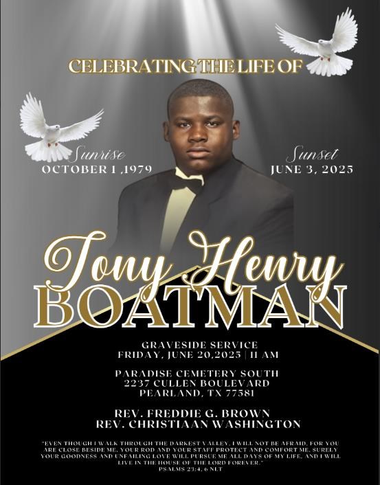 Obituary of Tony Henry Boatman