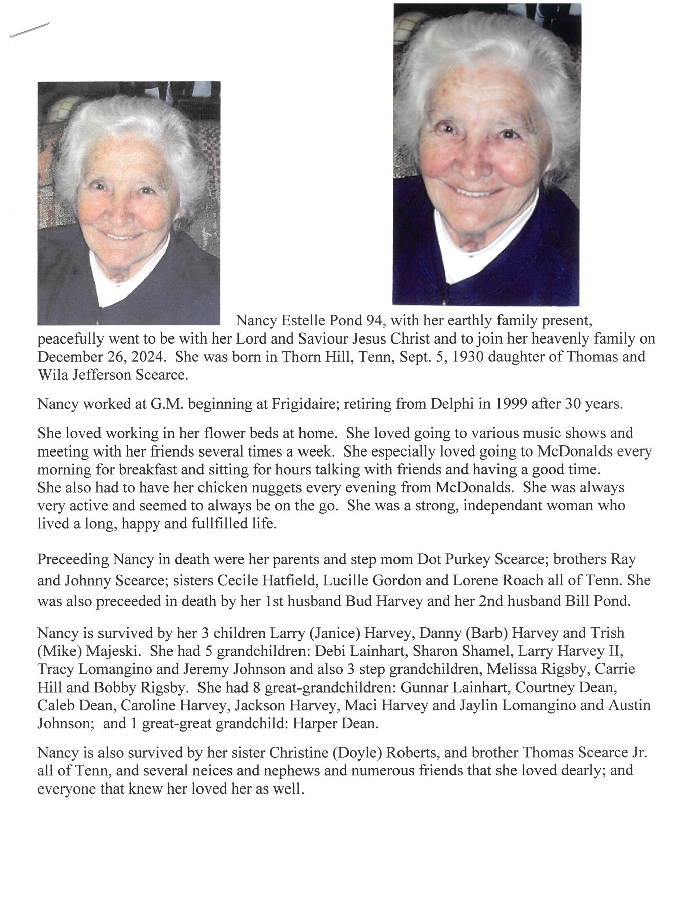 Obituary of Nancy Estelle Pond