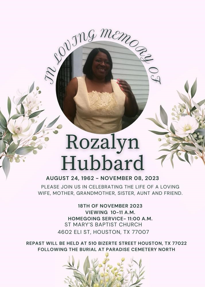 Obituary of Mrs. Rozalyn Michelle Hubbard