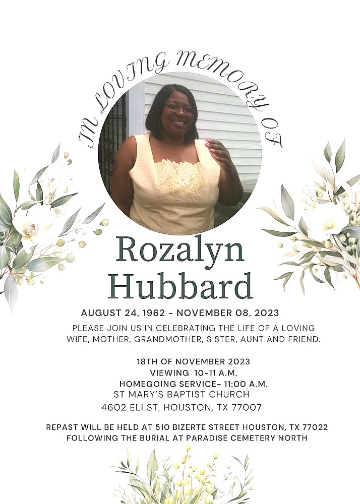 Mrs. Rozalyn Michelle Hubbard Obituary Houston, TX