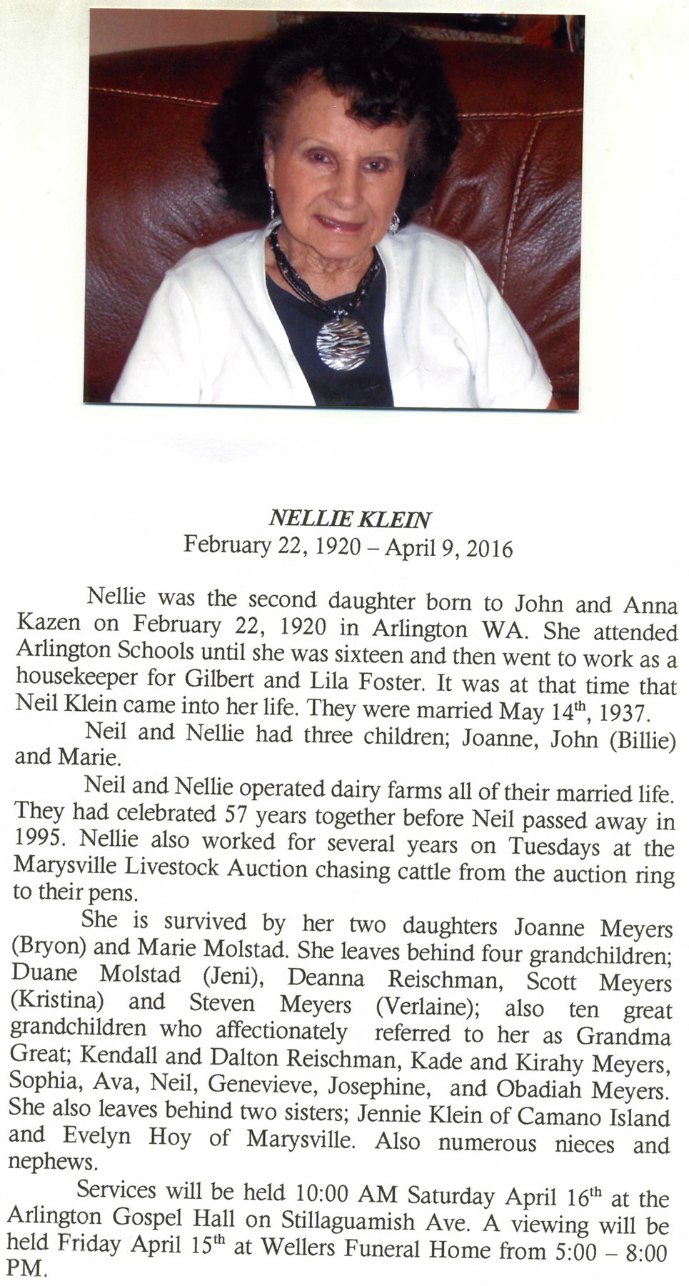Obituary of Nellie Klein