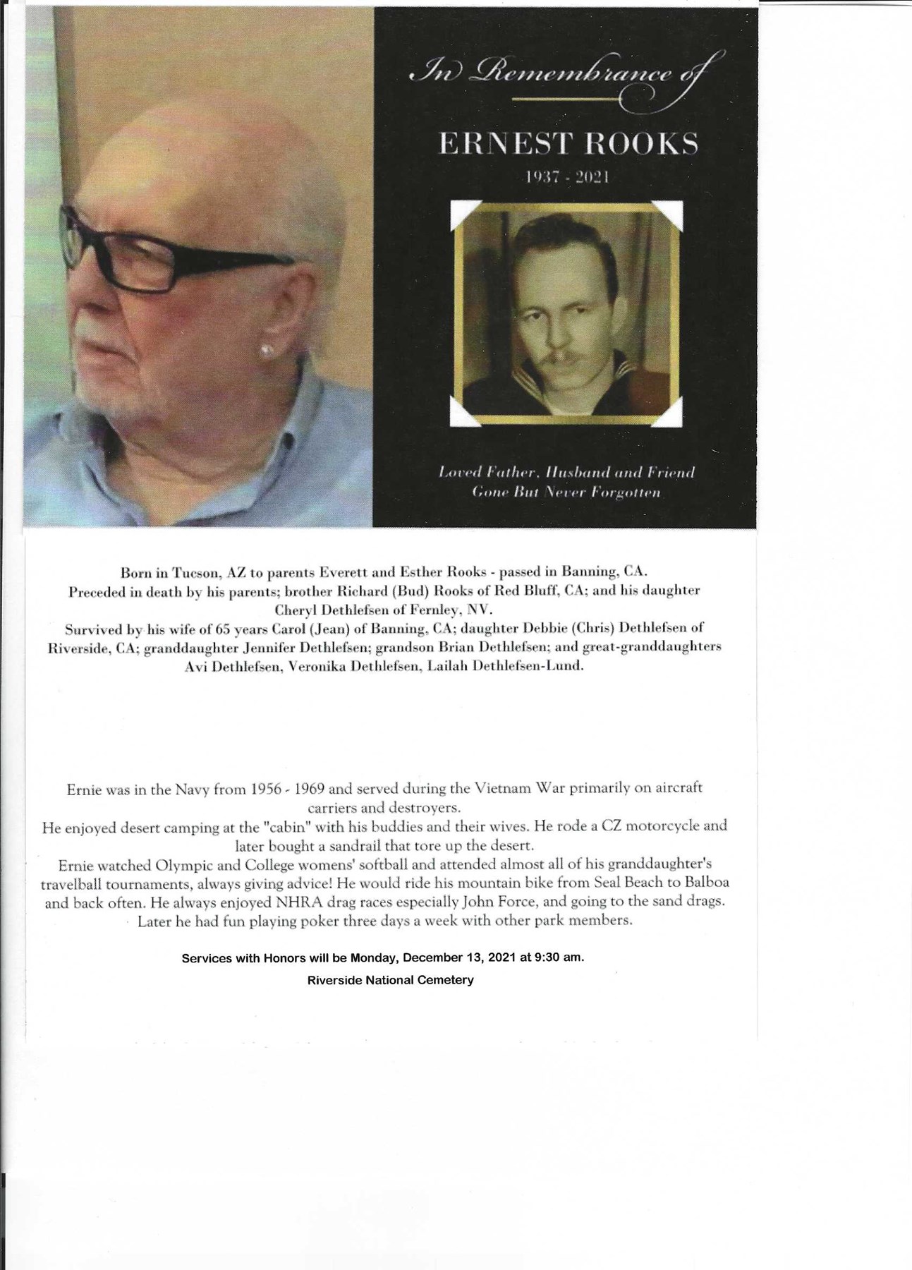 Obituary of Ernest David Rooks