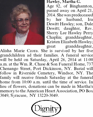 Obituary of Martha G. Hawley