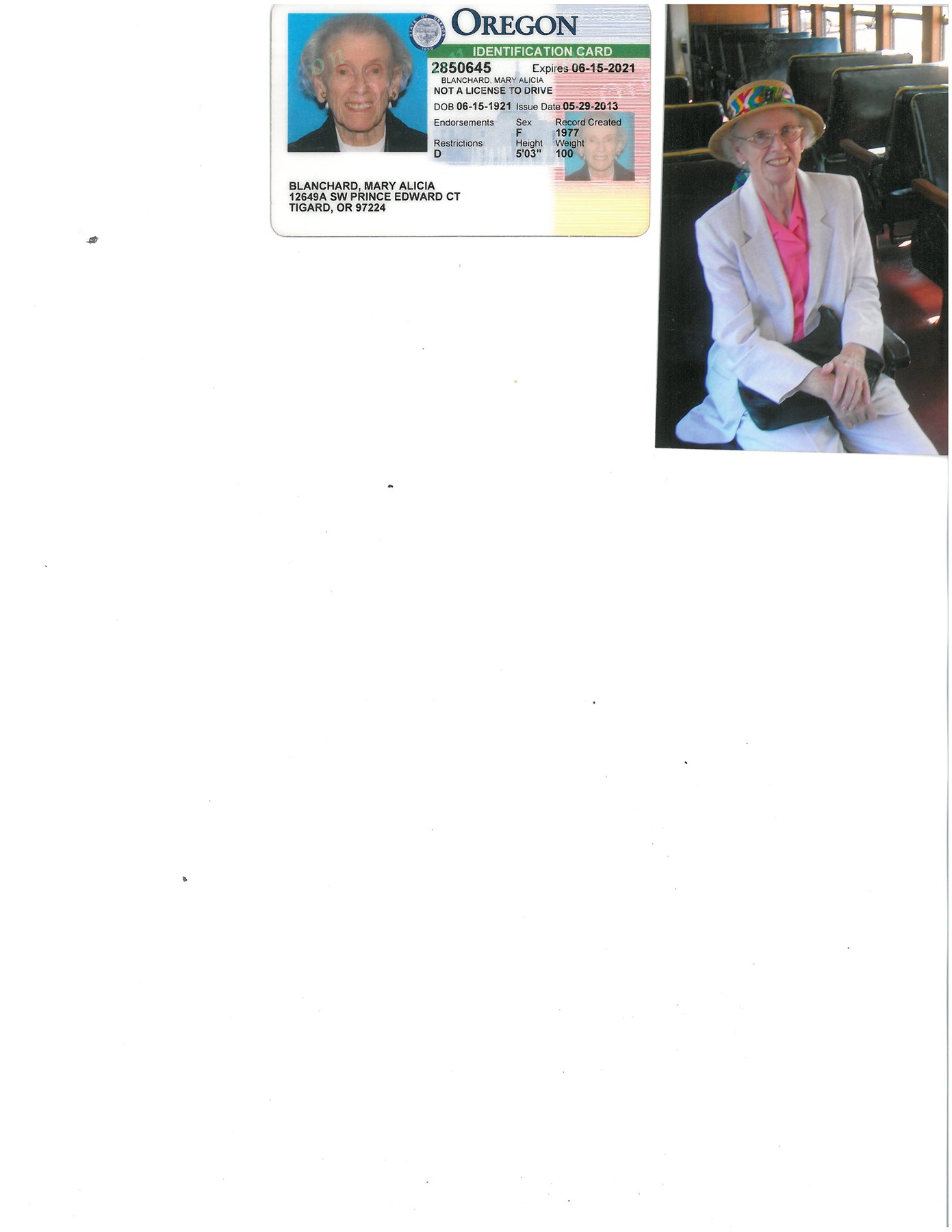 Obituary of Mary Alicia Blanchard