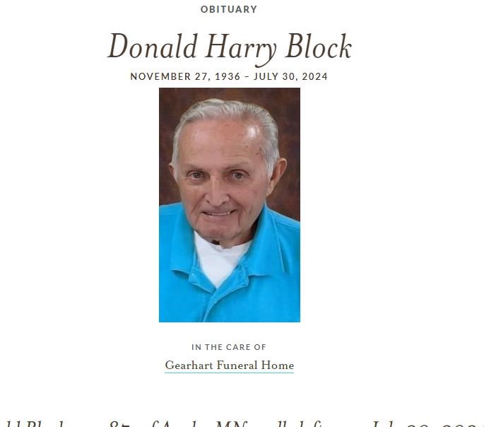 Obituary of Donald Harry Block