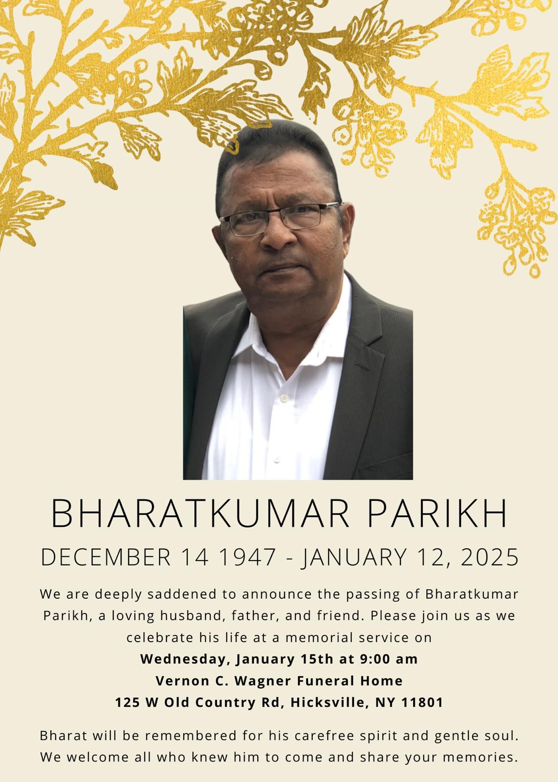 Obituary of Bharatkumar Parikh