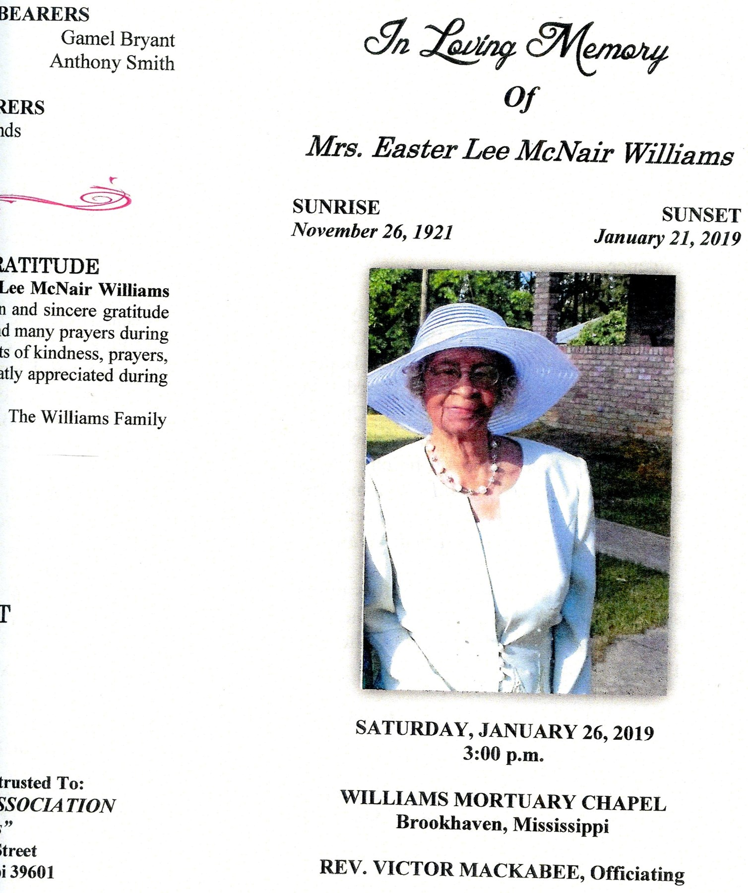 Obituario de Easter Lee Williams