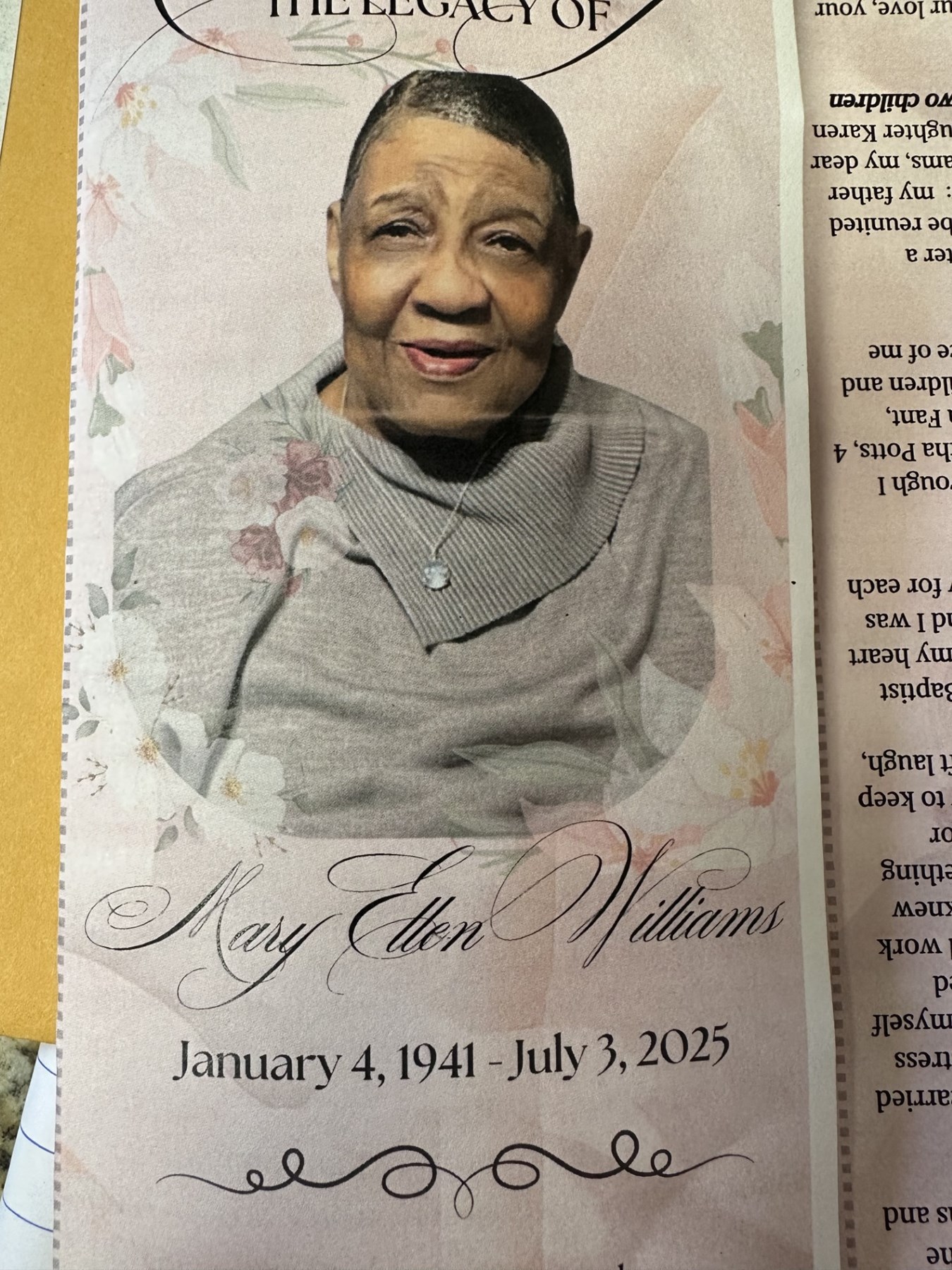 Avis de décès de Ms. Mary Ellen Williams