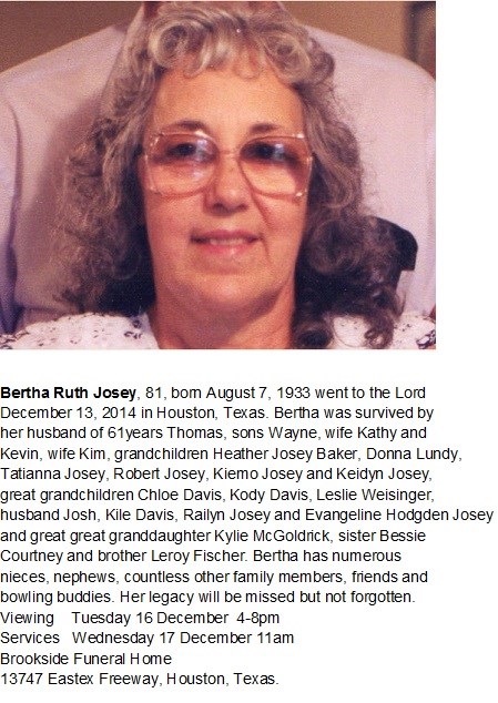 Obituary of Bertha Ruth Josey