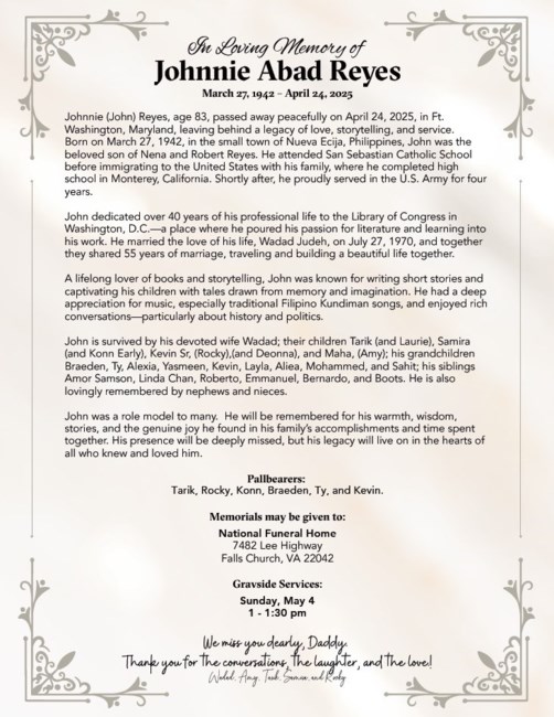 Obituario de Johnnie Abad Reyes