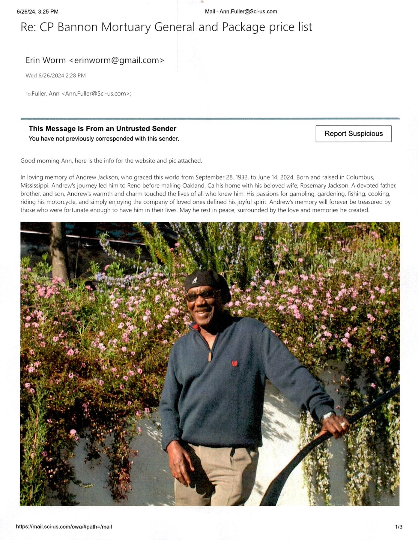 Obituary of Mr. Andrew Jackson