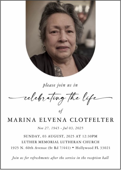 Obituary of Marina Elvena Clotfelter