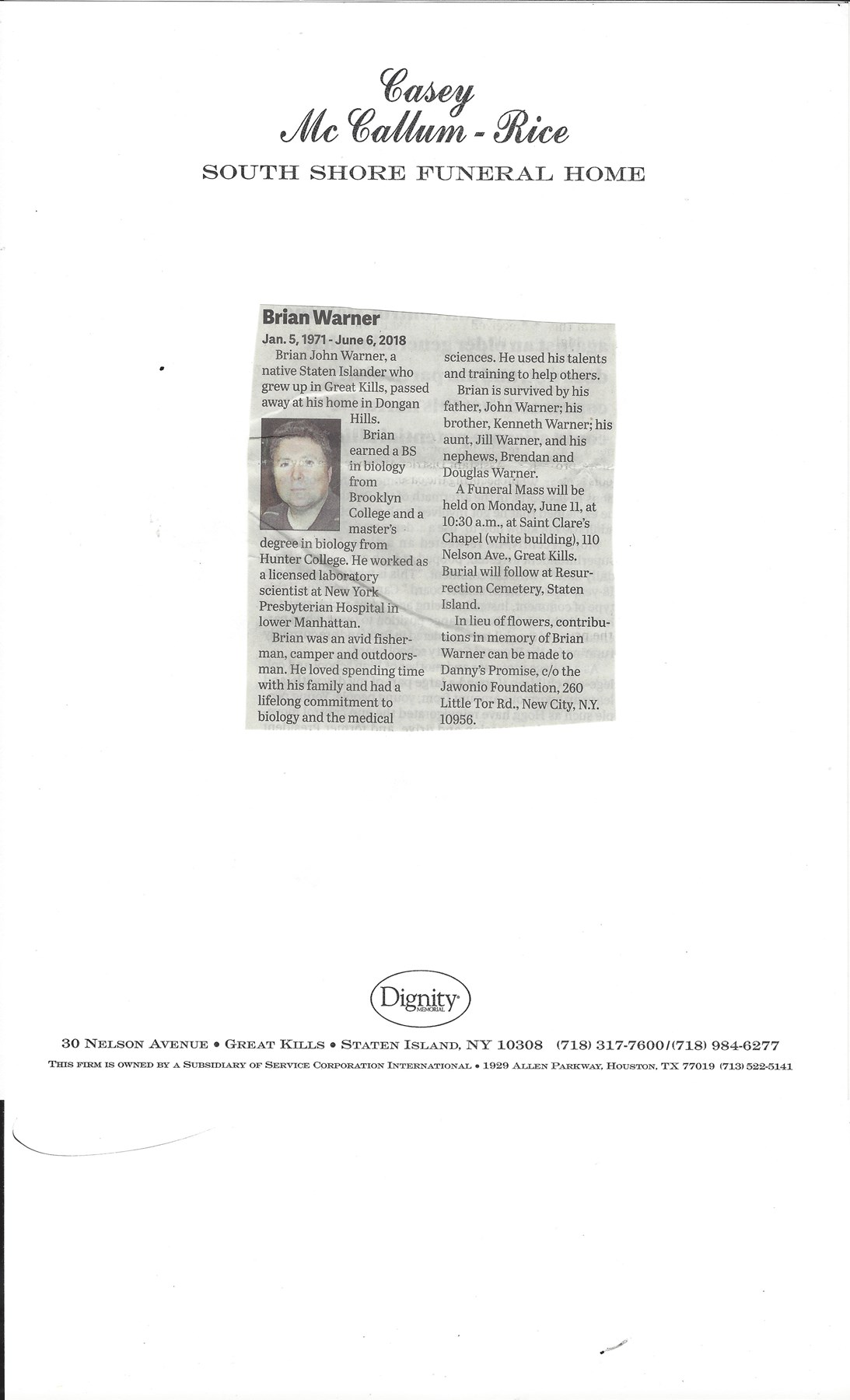 Obituary of Brian John Warner