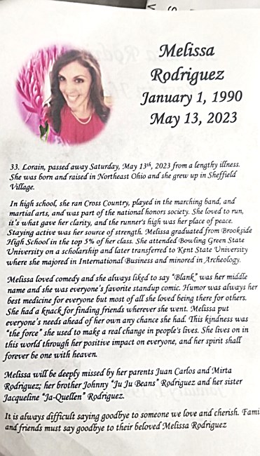 Obituario de Melissa Rodriguez