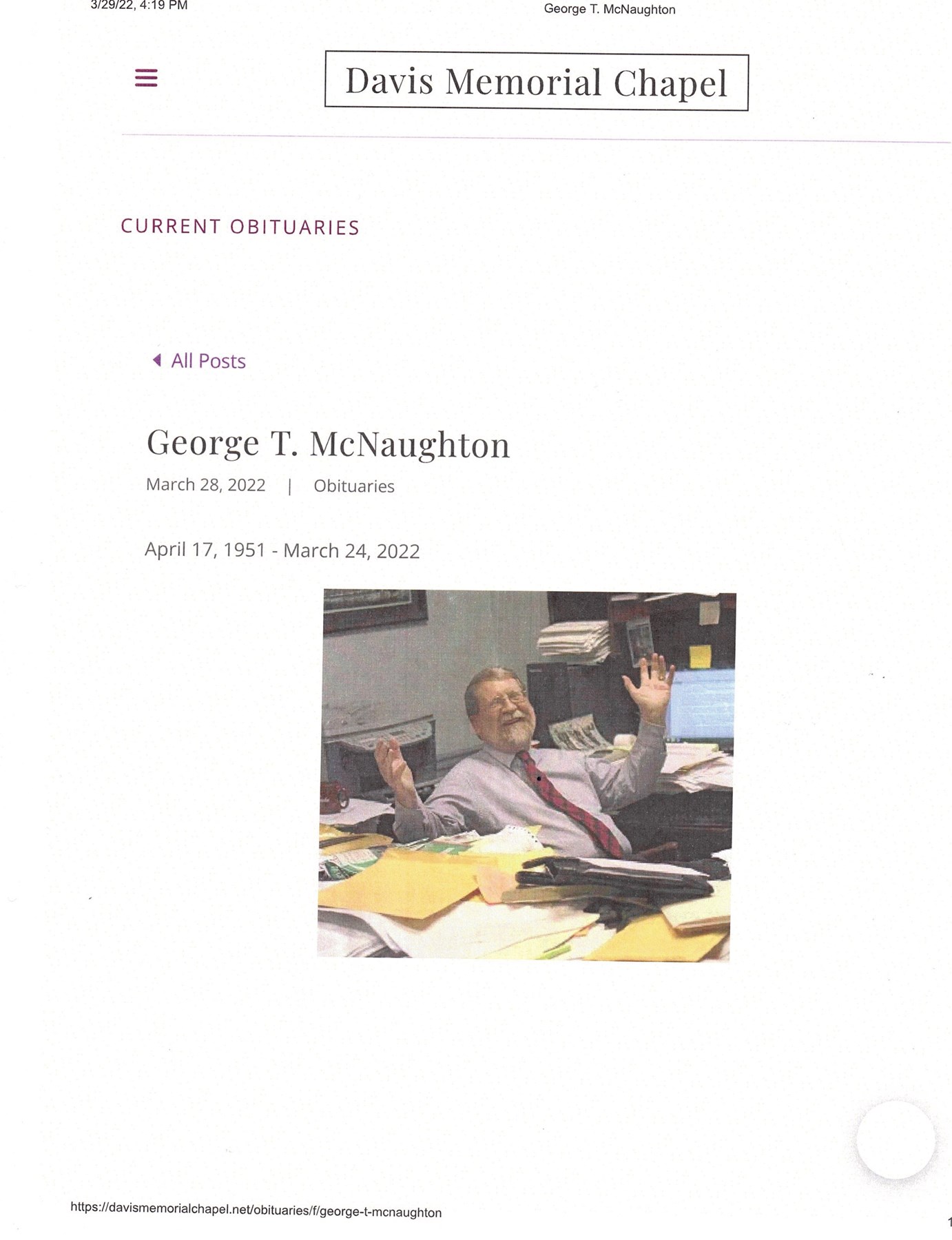 Obituary of George McNaughton