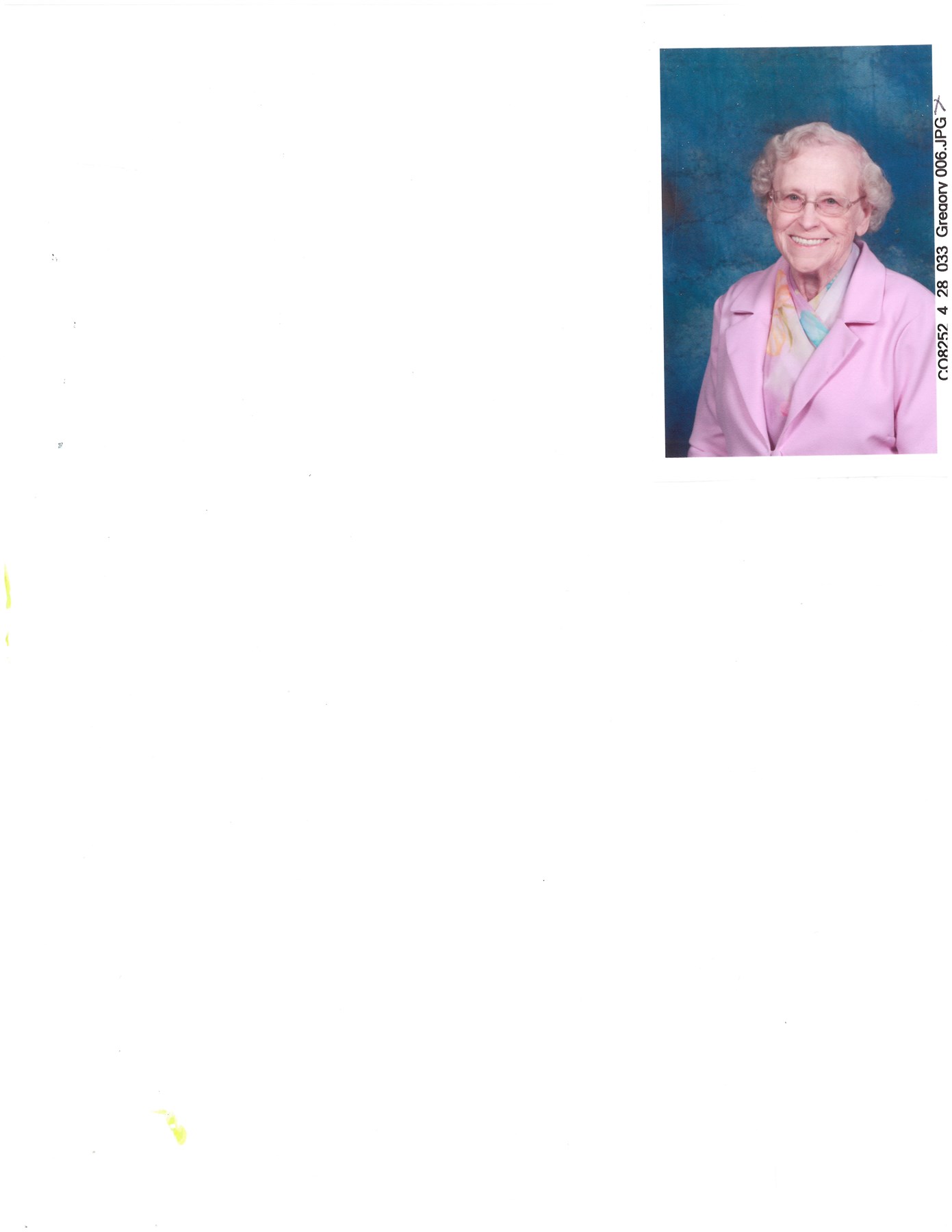 Obituary of Alma Margaret Gregory