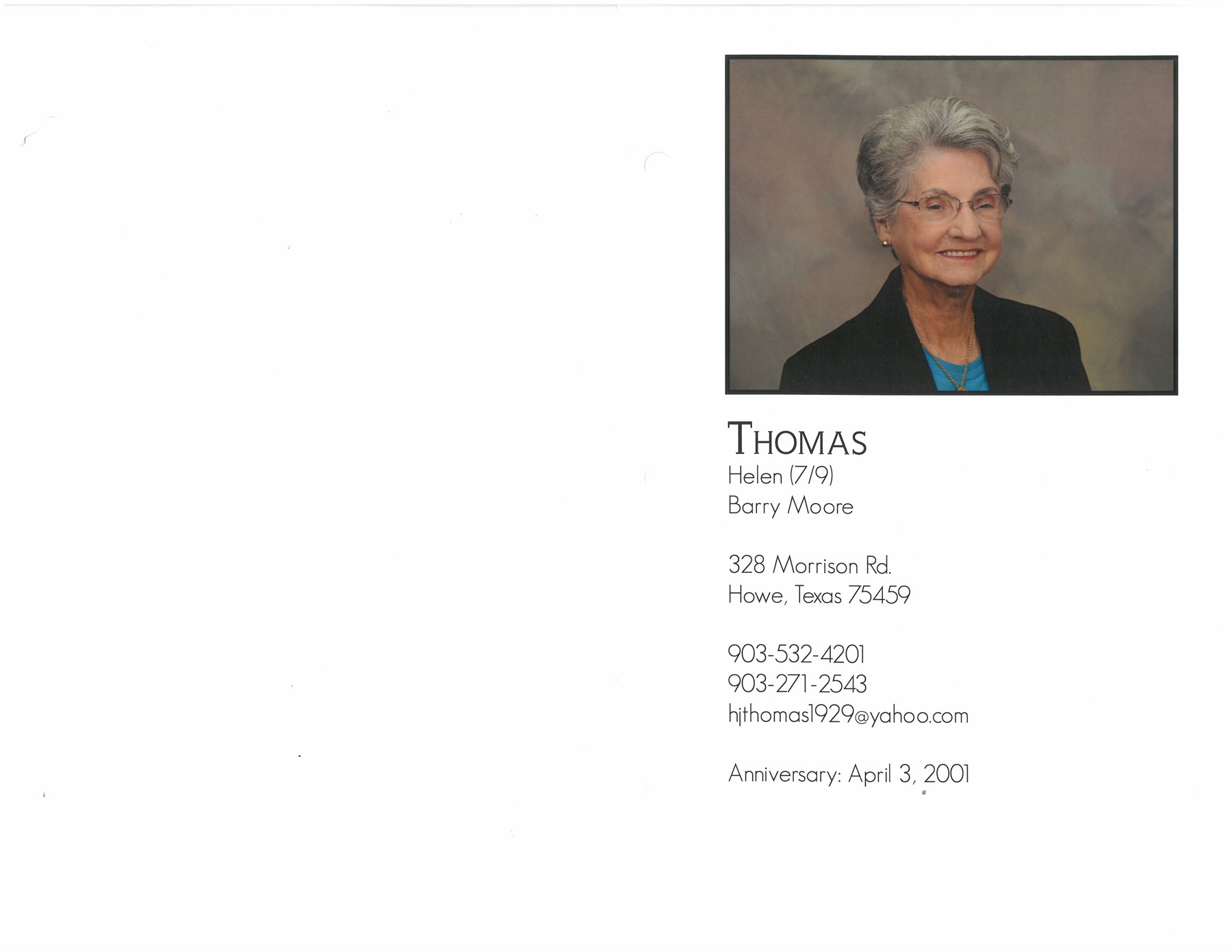 Obituary of Helen Janet Thomas