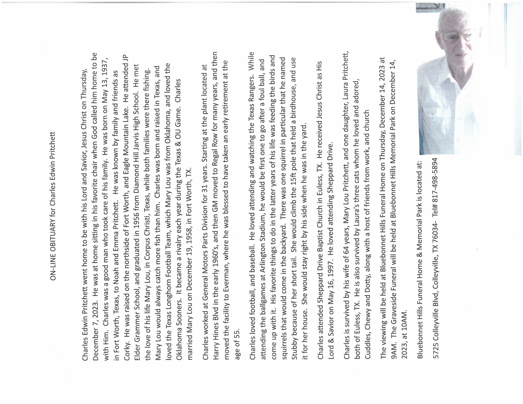 Obituary of Mr. Charles Edwin Pritchett