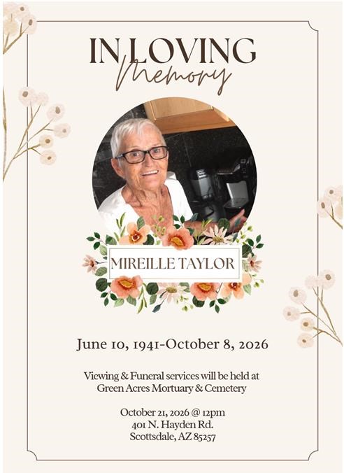 Obituary of Mireille Josette Taylor