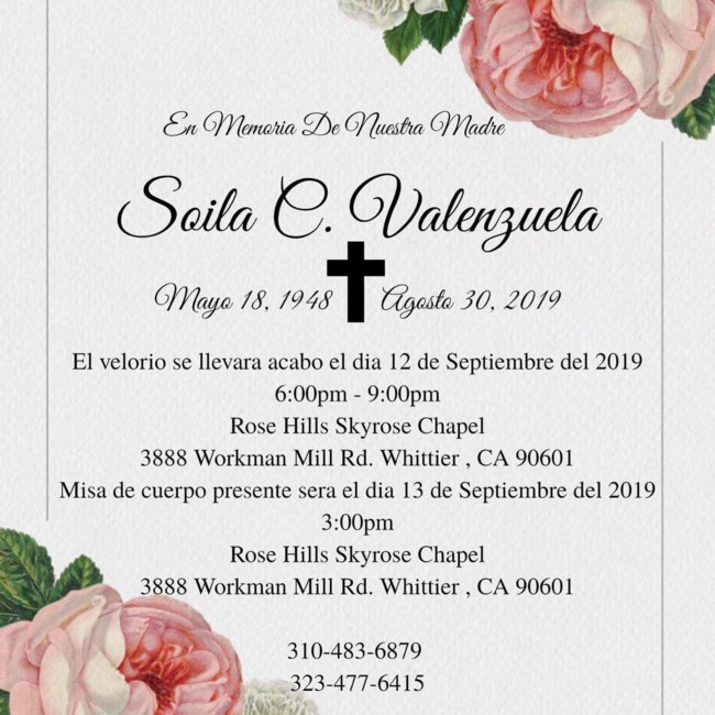 Soila Cointa Valenzuela Obituary