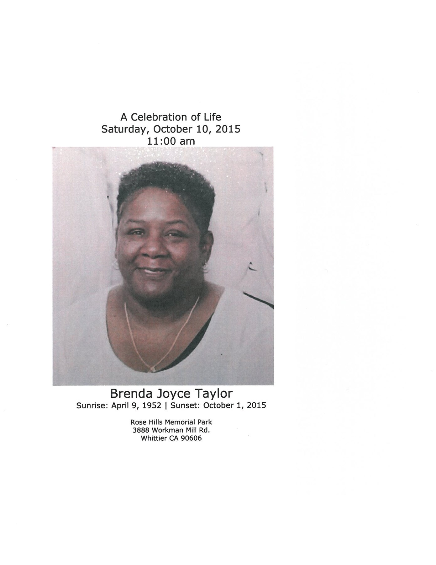 Obituary of Brenda Joyce Taylor