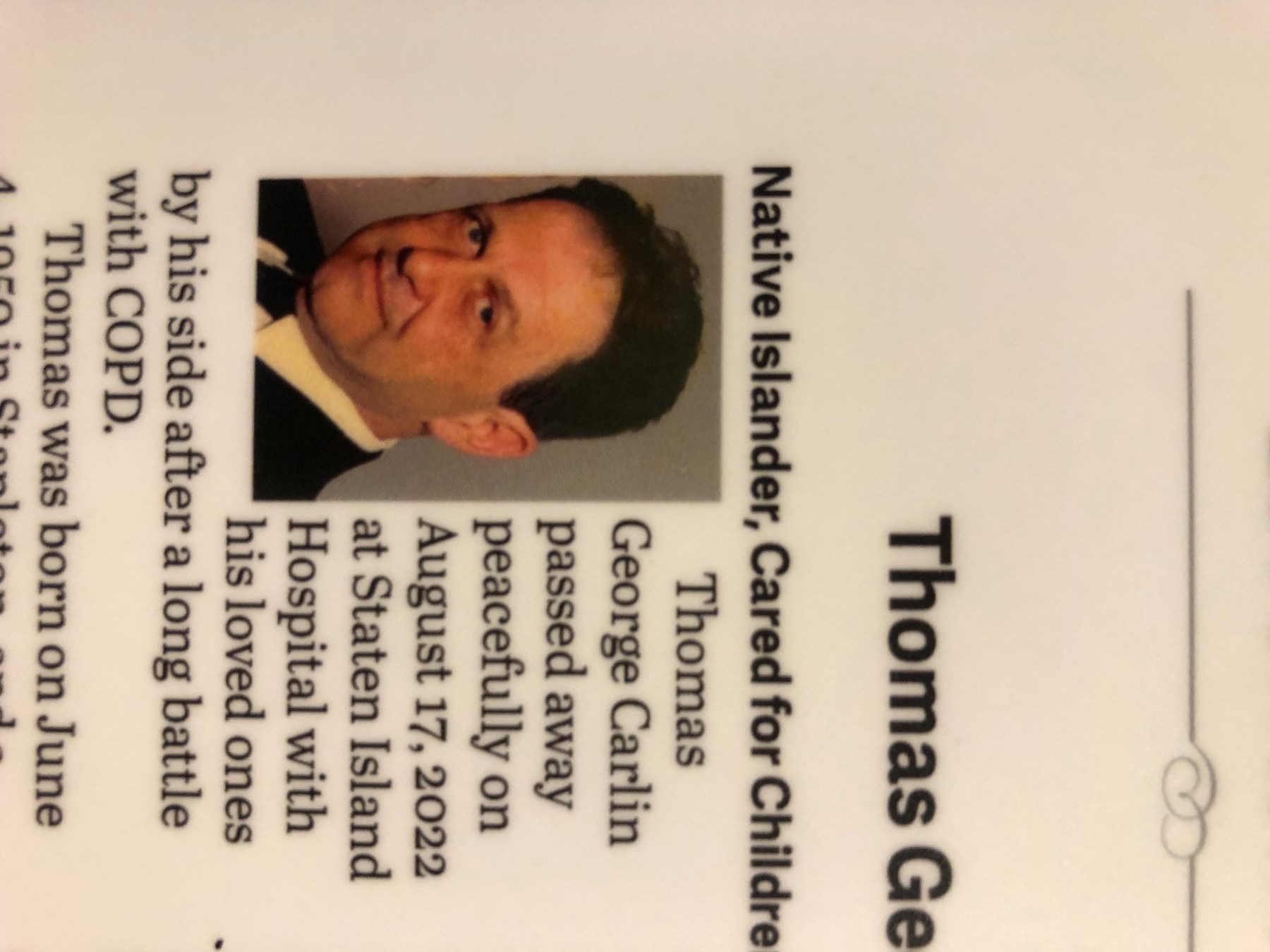 Obituary of Thomas George Carlin