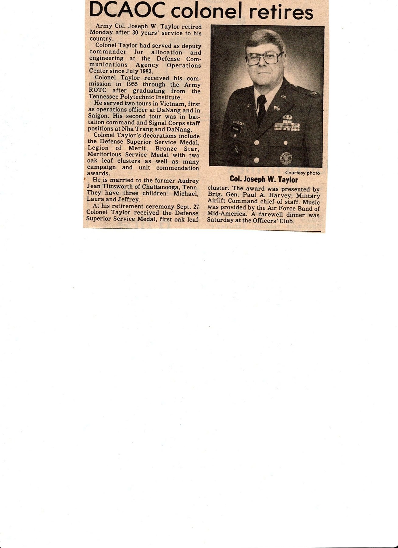 Obituary of Joseph Taylor