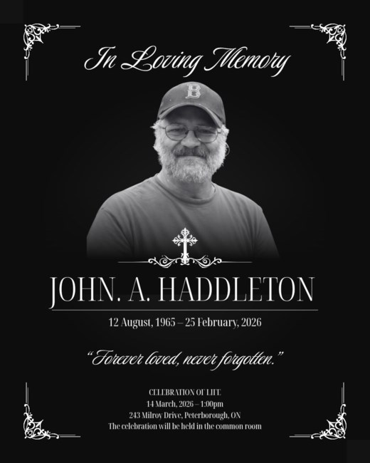 Avis de décès de John Arthur Haddleton