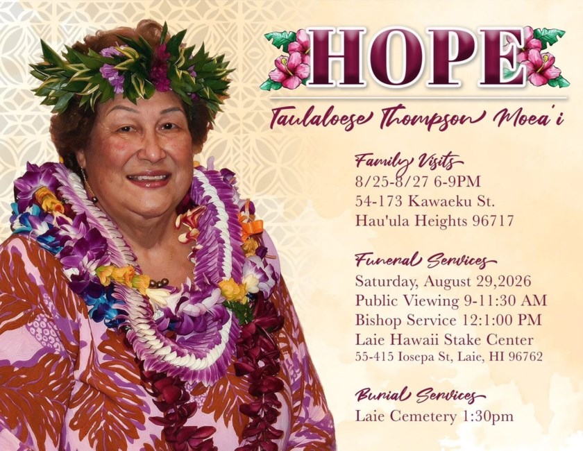 Obituary of Hope Taulaloeseaiga Thompson Moeai
