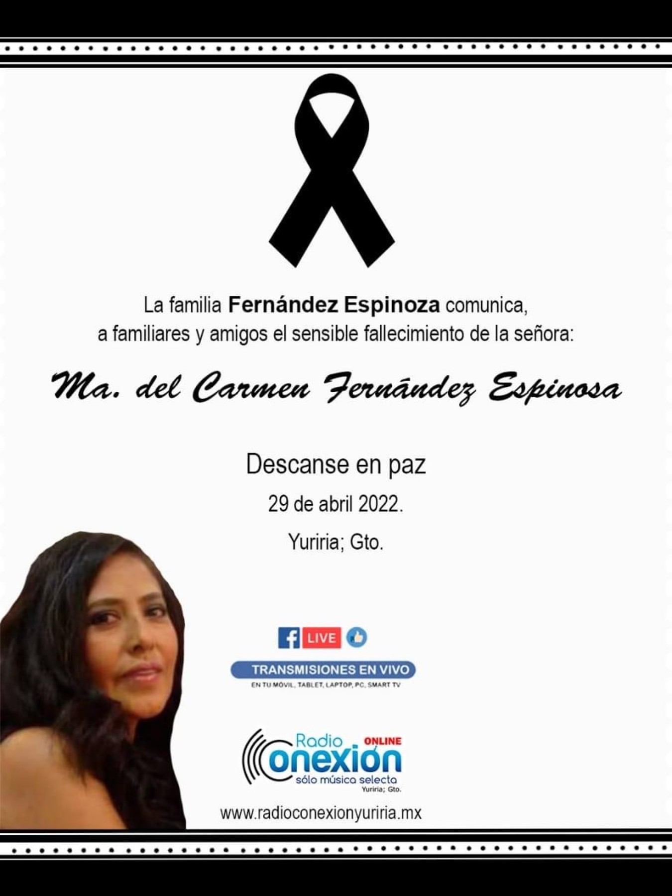 Obituary of Ma. Del Carmen Fernandez Espinosa