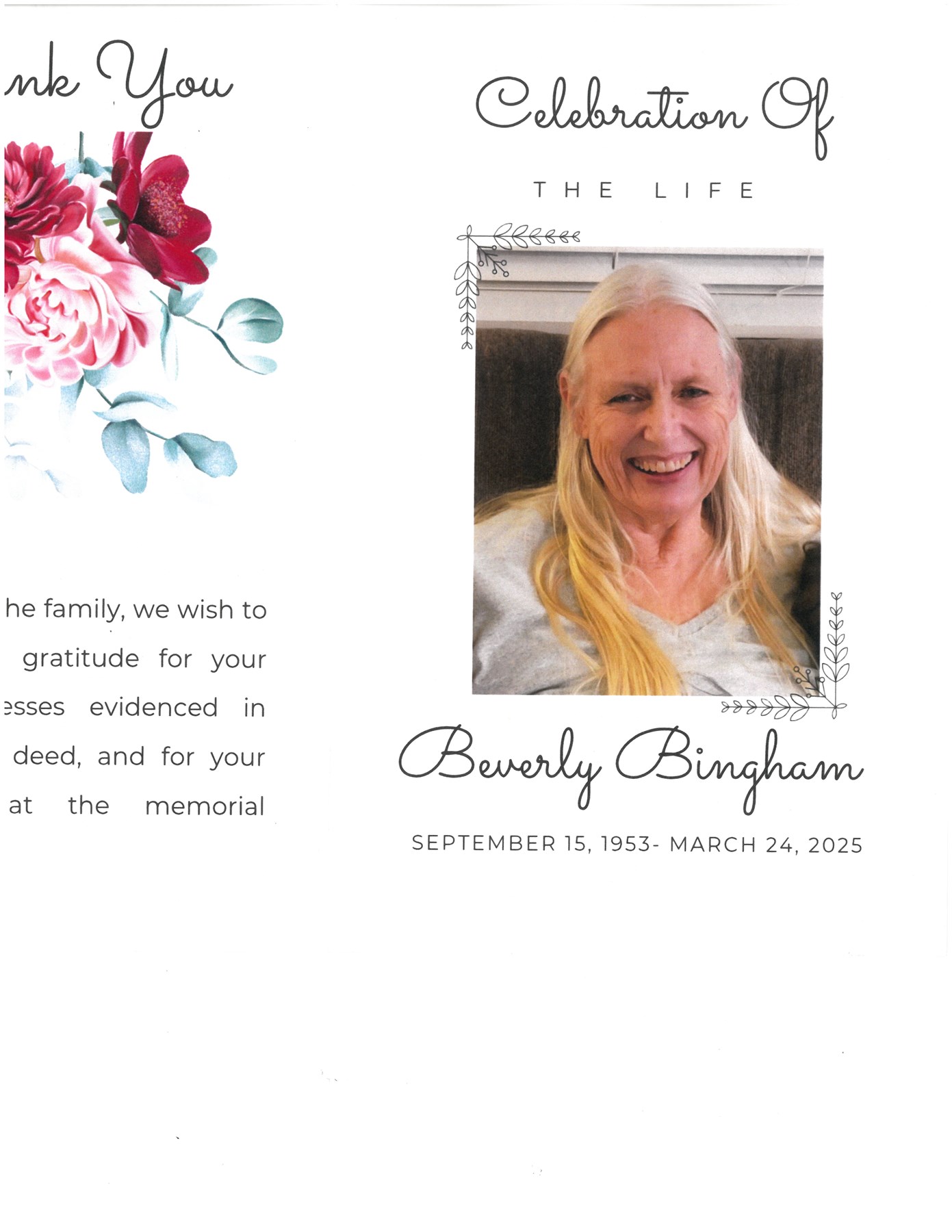 Obituary of Beverly Jean Bingham