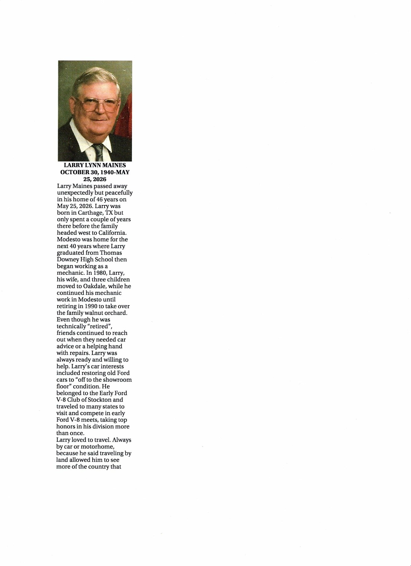 Obituary of Larry Lynn Maines