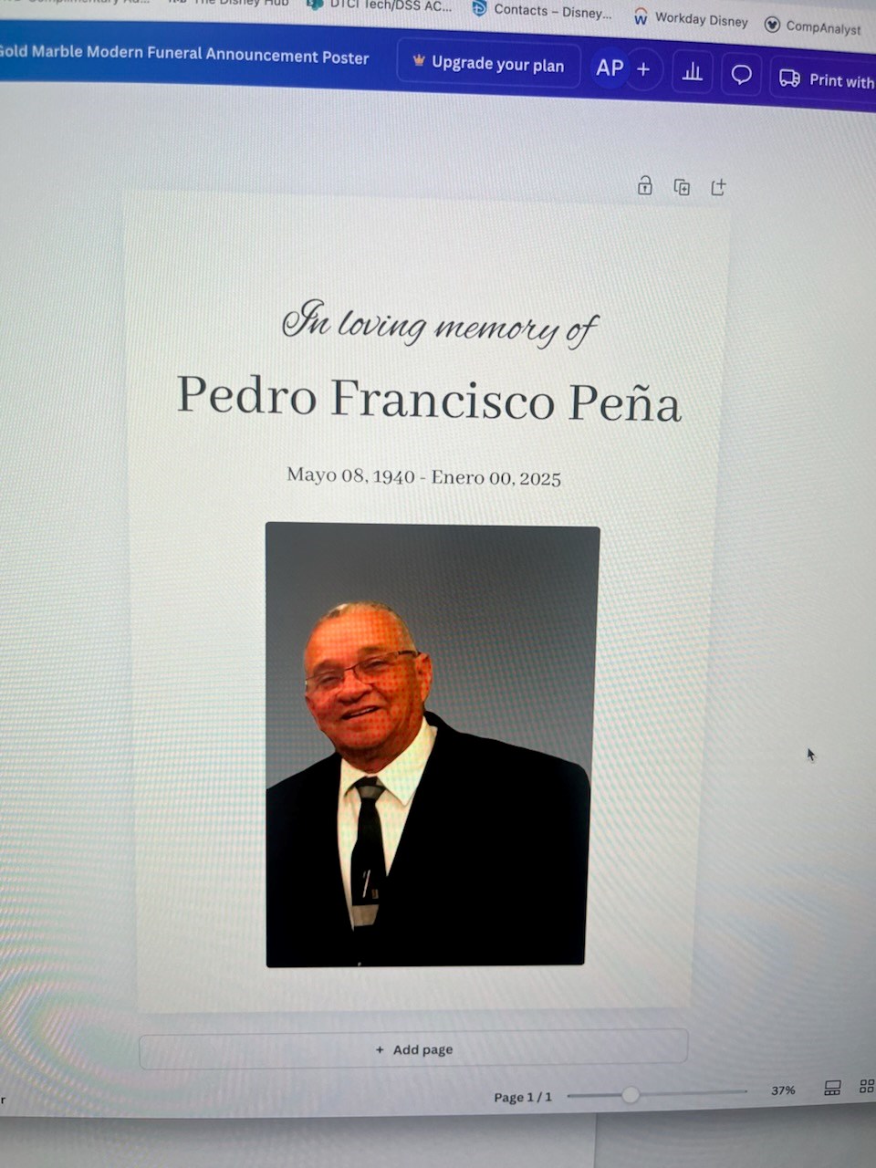 Obituary of Pedro F Pena
