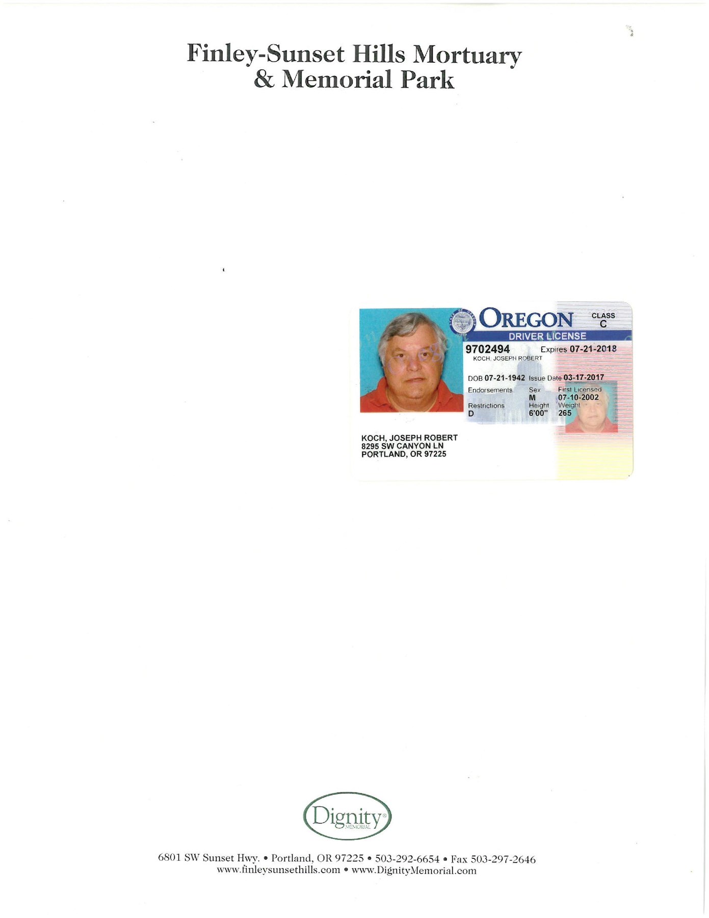 Obituary of Joseph Robert Koch