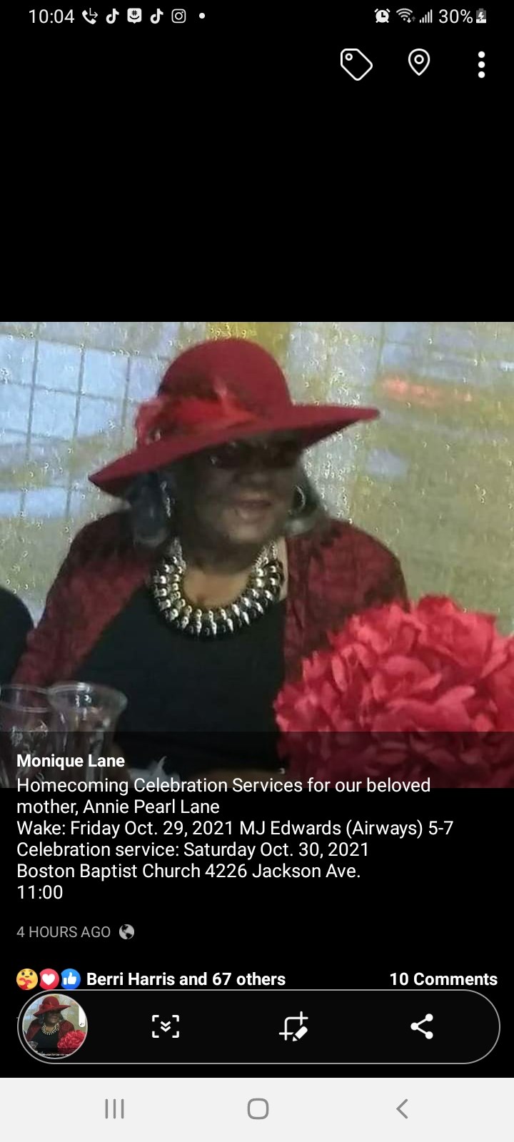 Obituary of Annie Pearl Lane