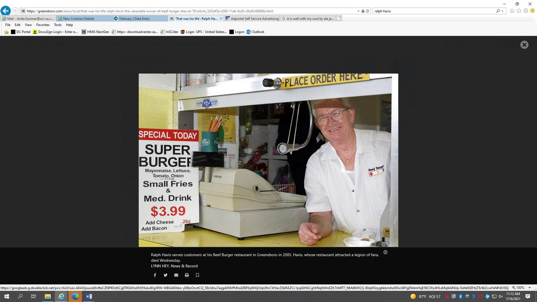 Obituary of Ralph Franklin Havis