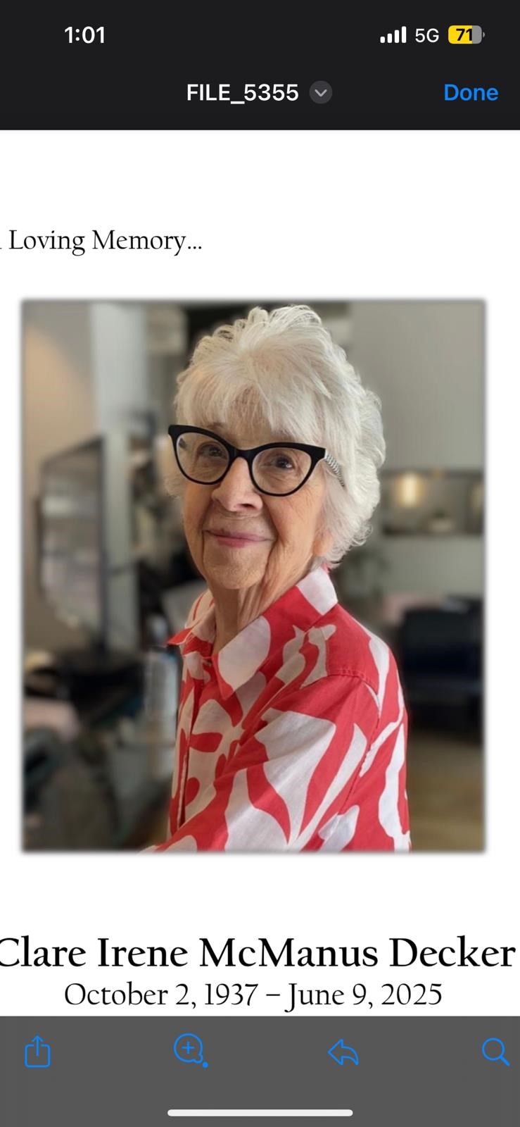 Obituary of Clare Irene (McManus) Decker