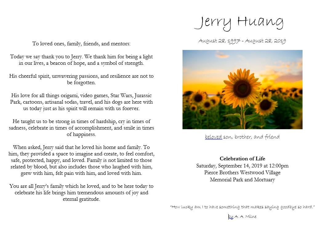 Obituary of Jerry Huang