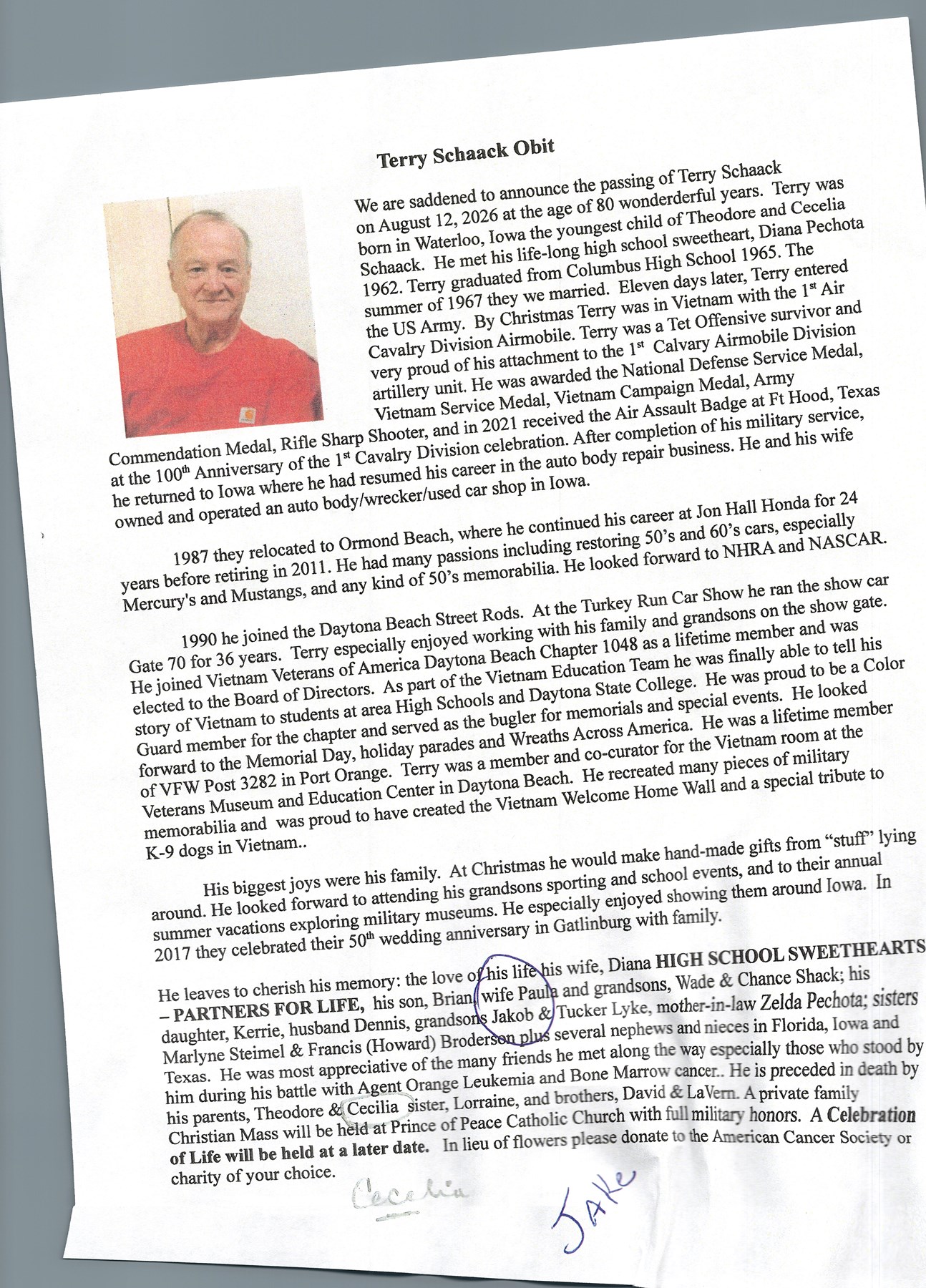 Obituary of Terry L Schaack