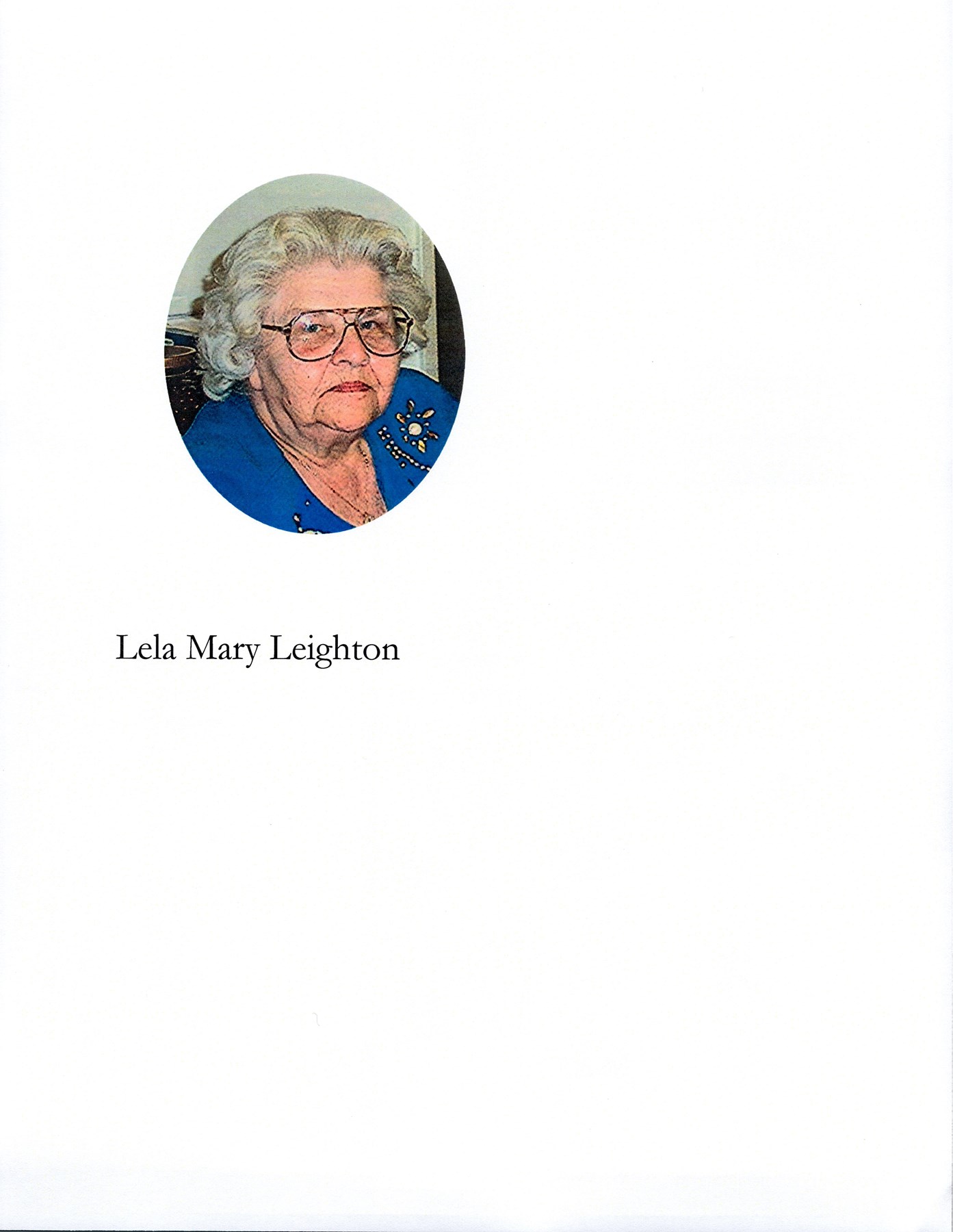 Obituary of Lela Mary (Munz) Kelly Leighton