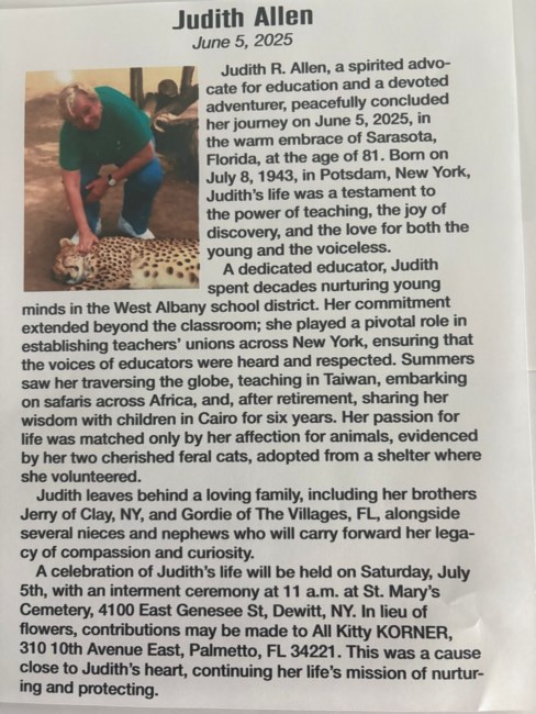 Obituary of Judith Ruth Allen