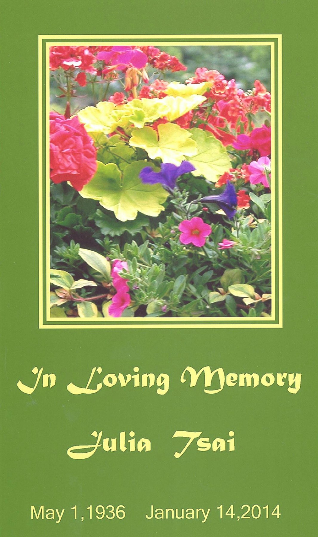 Obituary of Julia Tsai