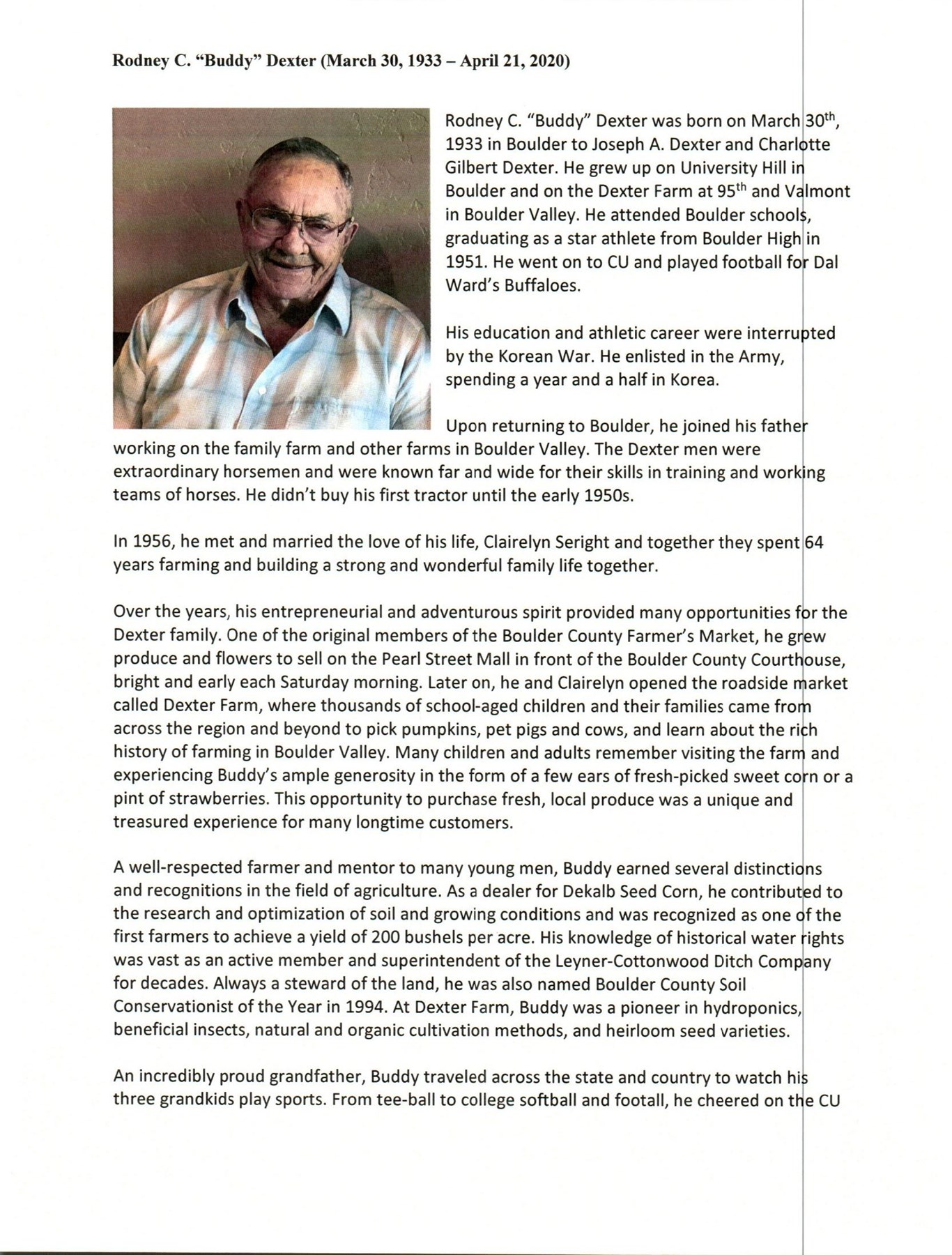 Obituary of Rodney Clair Dexter